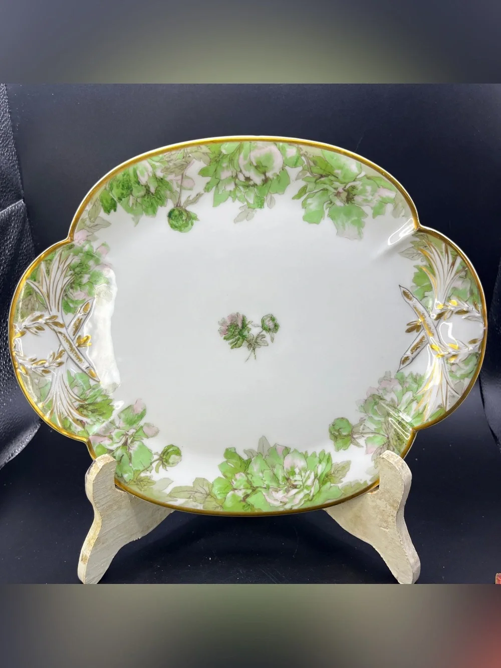 Antique Haviland Limoges France Oval Serving Platter Drop Green Rose Gold Trim